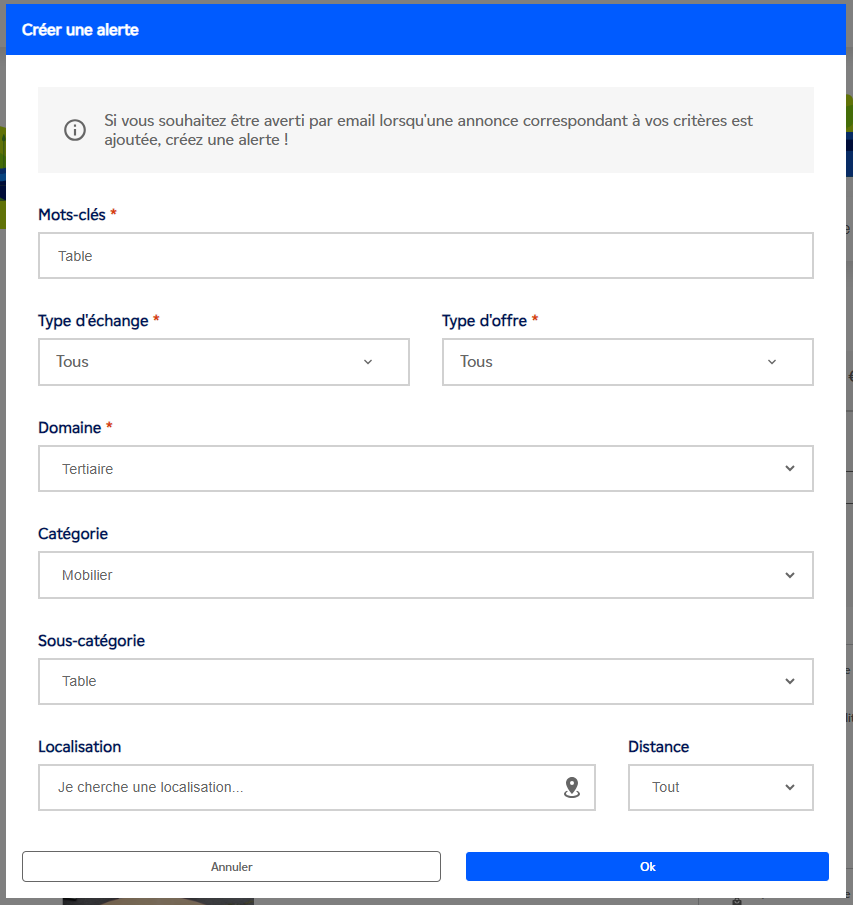 Bouton Sauvegarder ma recherche situé sous la barre de recherche